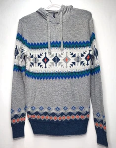 American Eagle Hoodie X-Small Unisex Gray Sweater Southwestern Aztec Pullover - Picture 1 of 9