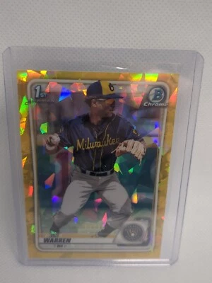 2020 Bowman Chrome Sapphire Zavier Warren Yellow Refractor Prospect #4/15 - Image 1 of 2