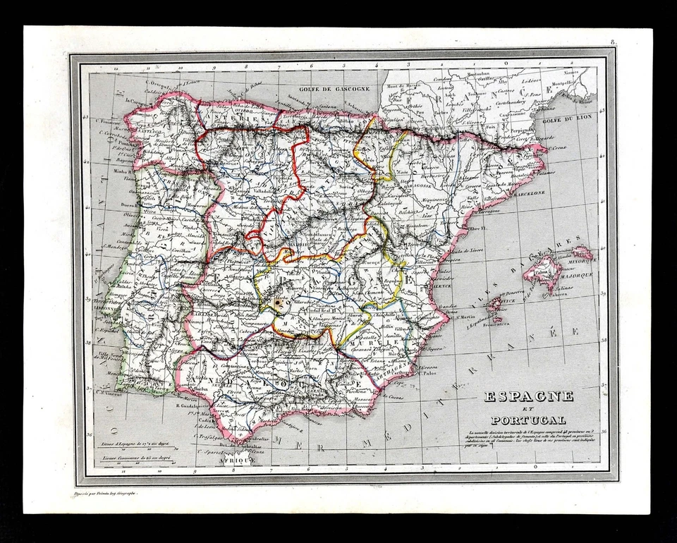 1835 Monin Fremin Map - Spain Portugal Madrid Lisbon Seville Granada Coimbra - Image 1 of 1