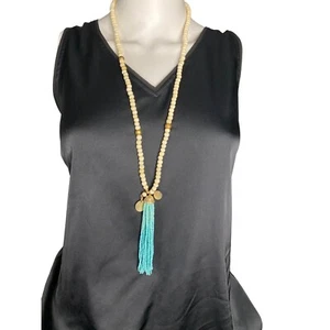 CHICO'S BOHO BEADED NECKLACE WITH FAUX TURQUOISE TASSEL - Picture 1 of 4
