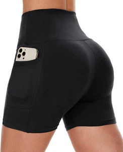 Biker Shorts High Waisted Workout Spandex Tummy Control Gym Running Yoga Pockets - Picture 1 of 12