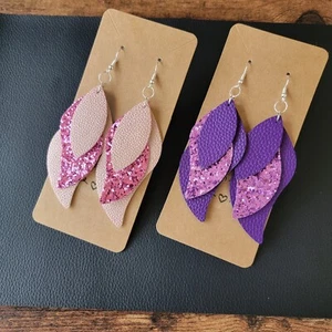 Handmade faux leather earrings - set of 2 - Picture 1 of 5
