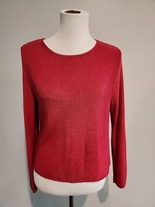 Sarah Arizona Open Knit Blouse Red Coastal Minimalist Size Small Petite B-29 - Picture 1 of 11