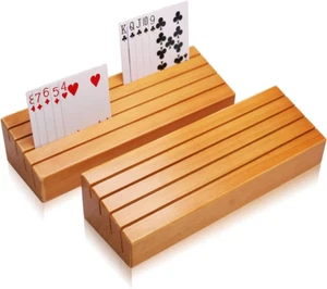 Wood Playing Card Holders Tray Racks Organizer Set of 2 for Kids Seniors Adults - Picture 1 of 12