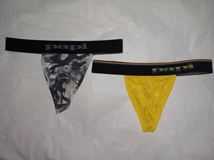 2 PAPI MENS UNDERWEAR THONGs, COLOR: GRAY PATTERN & YELLOW PATTERN SZ: MEDIUM - Picture 1 of 4