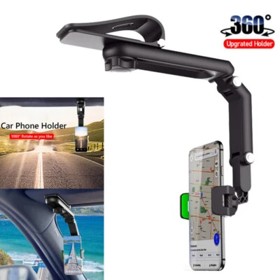 Multifunction Adjustable 360° Rotation Phone Holder Car Rearview Mirror Stand US - Image 1 of 4