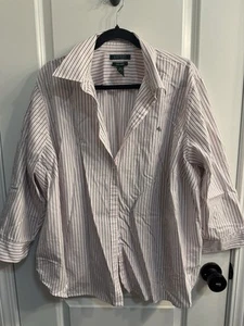 Lauren Ralph Lauren Button Up Shirt 3XL Women's 3/4 Sleeve Striped Pink Blue - Picture 1 of 4