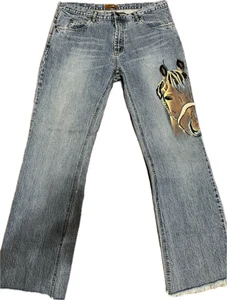 Jeans denim cavallo dipinti a mano A For Me USA Inc. ricamati e frange - 38 - Foto 1 di 5