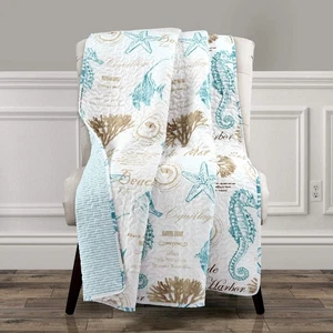Harbor Life Throw Blanket, 50" W x 60" L, Blue & Taupe - Throw Blankets for B... - Picture 1 of 7