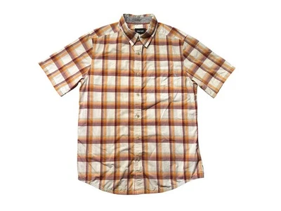 Marmot Plaid Button Up Shirt Men’s M Red Orange White Short Sleeve Casual - Image 1 of 4