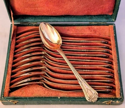 D ROUSSEL Cuillères à Dessert Argent Massif Et Vermeil Poinçon Minerve - Photo 1/4