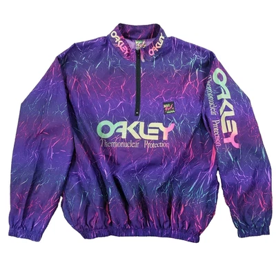 Vtg 90s Oakley Surf Style Windbreaker Jacket OS Thermonuclear Protection 1/4 Zip - Image 1 of 4