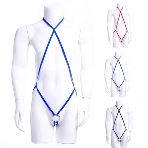 Thong Leotards Bodysuit for Men Sexy Solid Color Pouch Ring Lingerie Underwear - Picture 1 of 15