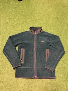 Vintage 90s Patagonia Deep Pile Fleece Jacket Green Purple Small USA Made MARKED - Picture 1 of 16