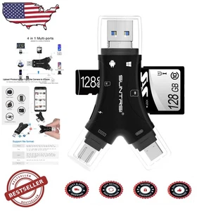 Tragbarer 4-in-1 SD Kartenleser für iPhone/iPad mit Ladebuchse - Schwarz - Bild 1 von 10