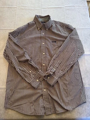 Chaps Shirt Men's Large Button Up Purple Striped Long Sleeve Easy Care - Image 1 of 4