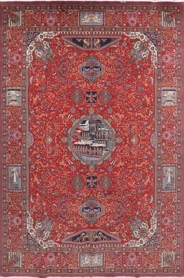 Historical Design Turkish Area Rug 10x13 Classic Red Oriental Dining Room Carpet - Image 1 of 4