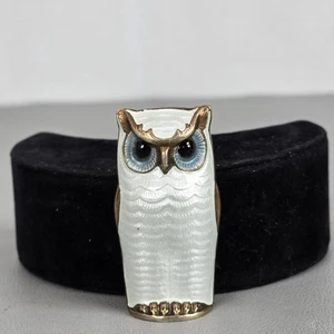 Rare David Andersen Norway White Gold-Tone Enamel Owl Brooch 925 Sterling Silver - Picture 1 of 10