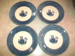 4 VINTAGE ROYAL CURRIER AND IVES RIVER BOAT SAUCERS 6 1/8" EXCELLENT - Picture 1 of 3