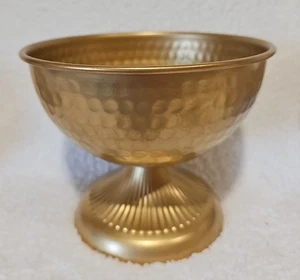 Compote Bowl Vase Gold Finish Aluminum Hammered Bowl 7.5"Dia 6"High Wedding - Picture 1 of 3