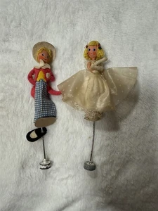 VINTAGE BAPS BLONDE BOY & GIRL IN DRESS DANCER ROD PUPPETS - Picture 1 of 15