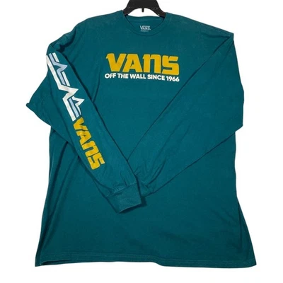 Vans Classic Fit Long Sleeve Crew Neck Teal Gold Men XL T-Shirt - Image 1 of 4