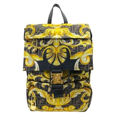 VERSACE x FENDI Fenda Backpack  Baroque FF Monogram Black Gold Unisex Nylon Bag - Image 1 of 4
