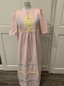 Saybury Vintage Seersucker Dress Pink Blue Yellow Stripe Womens Size M NWT - Picture 1 of 7