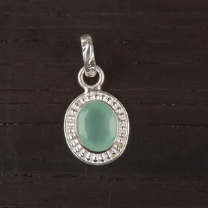 OVAL Aqua Chalcedony Bezel Set Friendship Day Minimal Pendant Sterling Silver - Picture 1 of 8