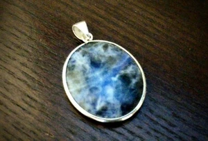 Simple & Classy Double-Side Cabochon Pendant Sodalite? ~ 925 Sterling Silver - Picture 1 of 8