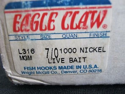 50 Eagle Claw Nickel Live Bait Hooks 7/0 L316NMGM  NICE TUNA - Image 1 of 4