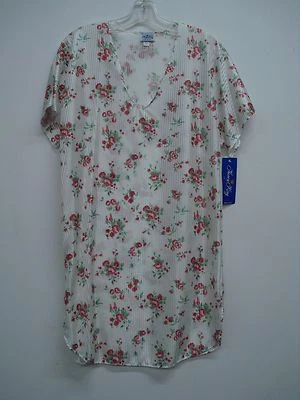 Hecho en EE. UU. Lencería Nancy King Camisa para Dormir Vestido PJ Talla Pequeña Blanco Multi #439N Foto 1 de 2