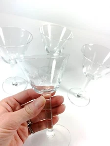 4 Vtg Atomic Etched Starburst Moon Cocktail Clear Glass MCM Stars 4oz - Picture 1 of 10
