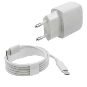 Szybka ładowarka wtykowa, 5V / 2A, USB-C, biała, z kablem po obu stronach USB-C - Zdjęcie 1 z 3