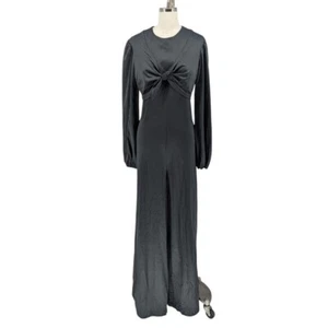 Vintage Dutchess Front Tie Wide Leg Jumpsuit Black 13 retro hippie party casual - Picture 1 of 8