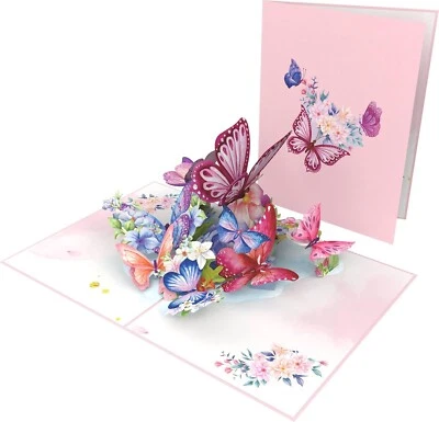 Pop Up Flower Greeting Card with Butterfly for Birthdays, Thank You, Get Well... - Image 1 of 4