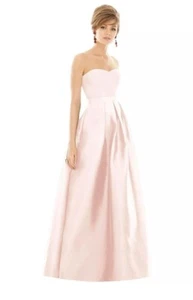 NWT Alfred Sung Pink Strapless Satin Twill A-Line Gown blush size 4 - Picture 1 of 6