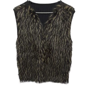 #234 Faux Ostrich Feather Zip Sweater Vest Women's Sz.L Black - Picture 1 of 2