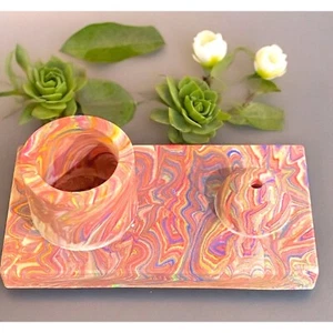 Handcrafted Ceramic Casting Resin Psychedelic Marble Swirl Incense Burner - Picture 1 of 6