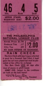 Filis de Filadelfia 1957, 21 de julio, Shibe Park, soporte inferior asiento reservado vs - Imagen 1 de 2