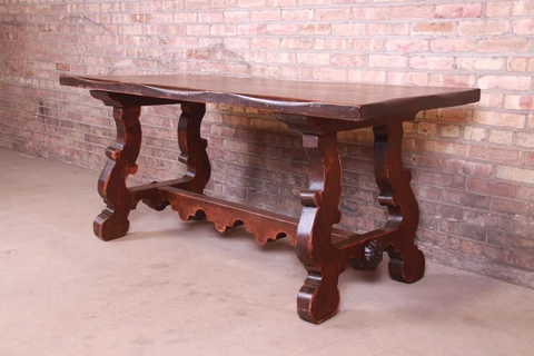 Antique Italian Solid Oak Library Trestle Table or Writing Desk Cover