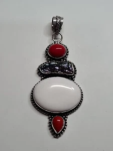 Red coral, Pearl & White Jasper Multi Gemstone 925 silver pendant. Large 960 - Picture 1 of 4