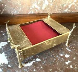 Vintage Footed Brass & Metal Pocket Napkin/Tissue Box Holder W/Moving Bottom #1B - Picture 1 of 9