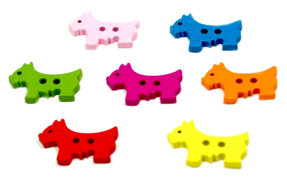 10 Hunde Holz-Knöpfe Bunt 26mm 2Loch Terrier - Bild 1 von 1