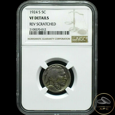 1924-S Buffalo Nickel~NGC VF Details~Rare Date~Only 124 this Grade~! - Image 1 of 4