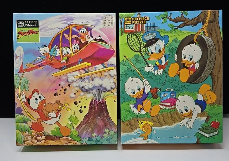 Disney 100 PC Golden Jigsaw Puzzle Donald Nephews Fishing Duck Tale Vintage 80s