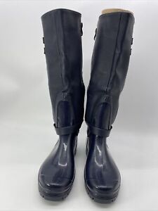 Forever Rain Boot Navy Tweed Zipper Carrie 63 Knee High Lug Sole Size 8 Womens