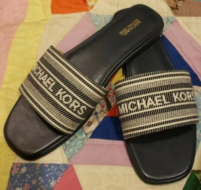 MICHAEL Michael Kors Mujer Sillín Toboganes MK Rayas Jacquard Azul Marino Talla 8.5 Foto 1 de 4
