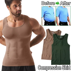 Men's Compression Shirt Belly Slimming Shapewear Tummy Gynecomastia Gym Vest - Picture 1 of 36