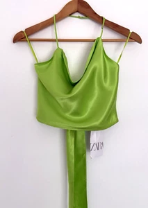 ZARA Sz M Lime Green Tie Back Cropped Top - Picture 1 of 7